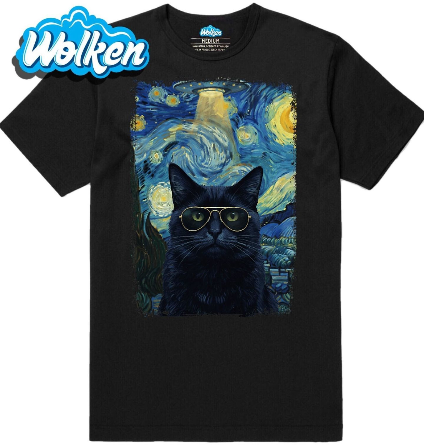 Pánské tričko Kočka s Brýlemi ve Hvězdné Noci.jpg