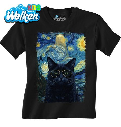 Obrázek produktu Dětské tričko Kočka s Brýlemi ve Hvězdné Noci