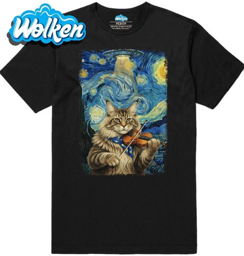 Obrázek produktu Pánské tričko Kočka s Houslemi ve Hvězdné Noci