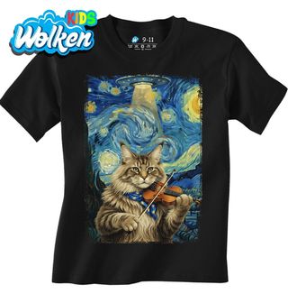 Dětské tričko Kočka s Houslemi ve Hvězdné Noci.jpg