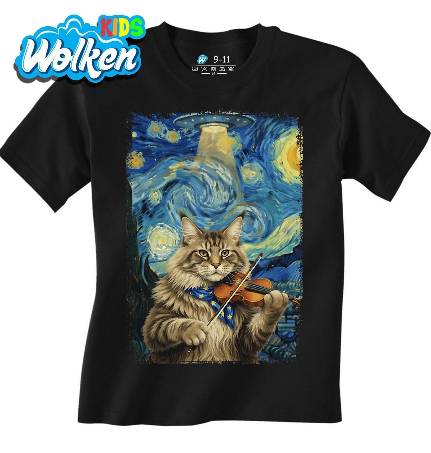 Dětské tričko Kočka s Houslemi ve Hvězdné Noci.jpg
