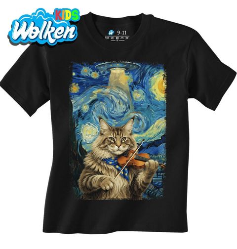 Obrázek produktu Dětské tričko Kočka s Houslemi ve Hvězdné Noci