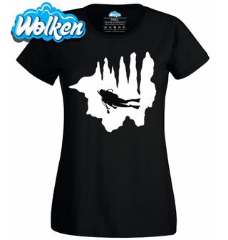 Dámské tričko Potápěč v Hlubinách Jeskyně.jpg