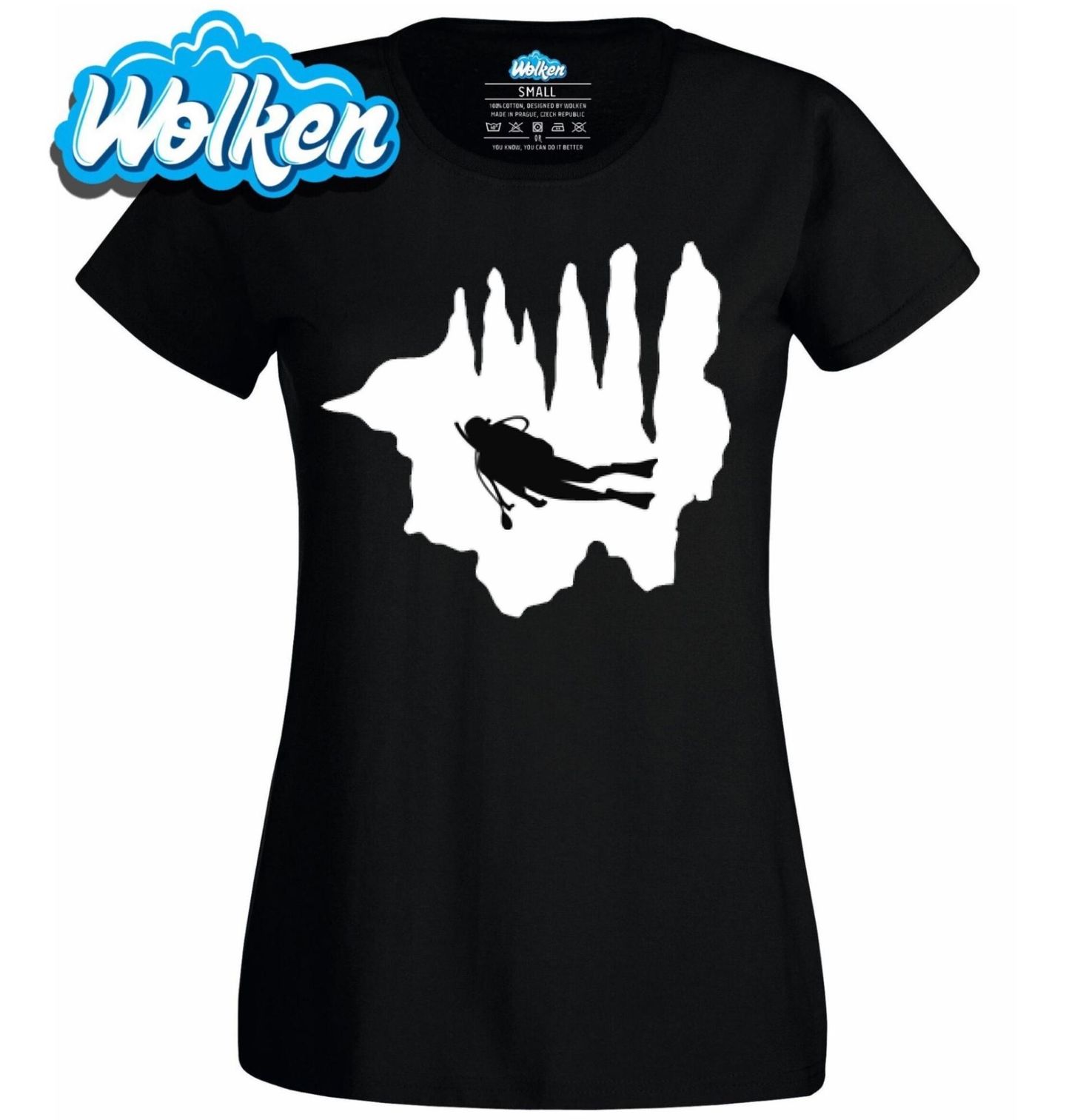 Dámské tričko Potápěč v Hlubinách Jeskyně.jpg