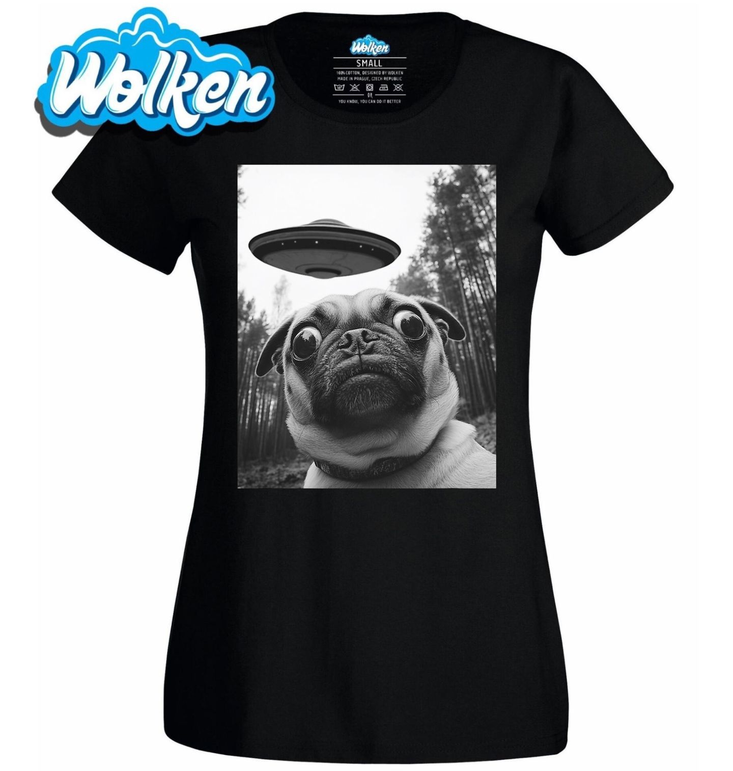 Dámské tričko Mops a UFO.jpg