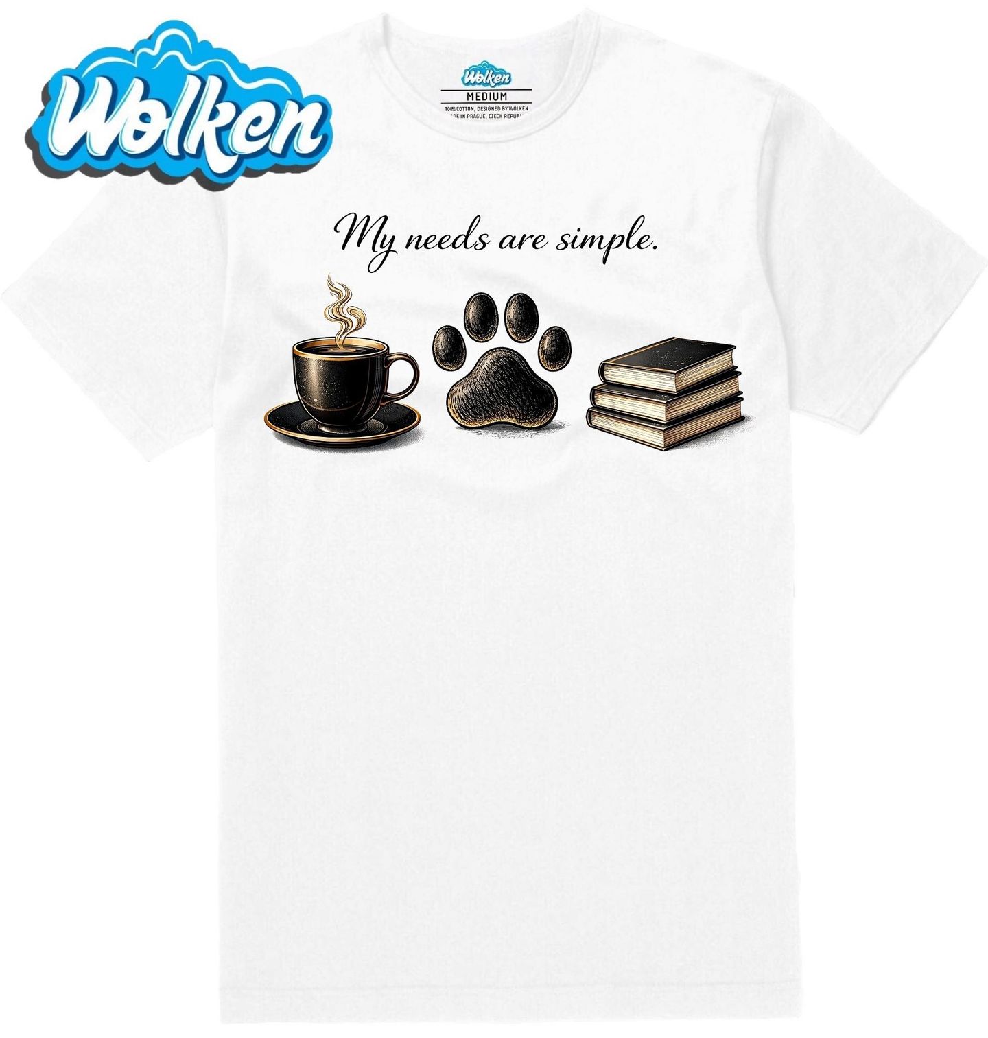 Pánské tričko Pes, Káva a Knihy.jpg