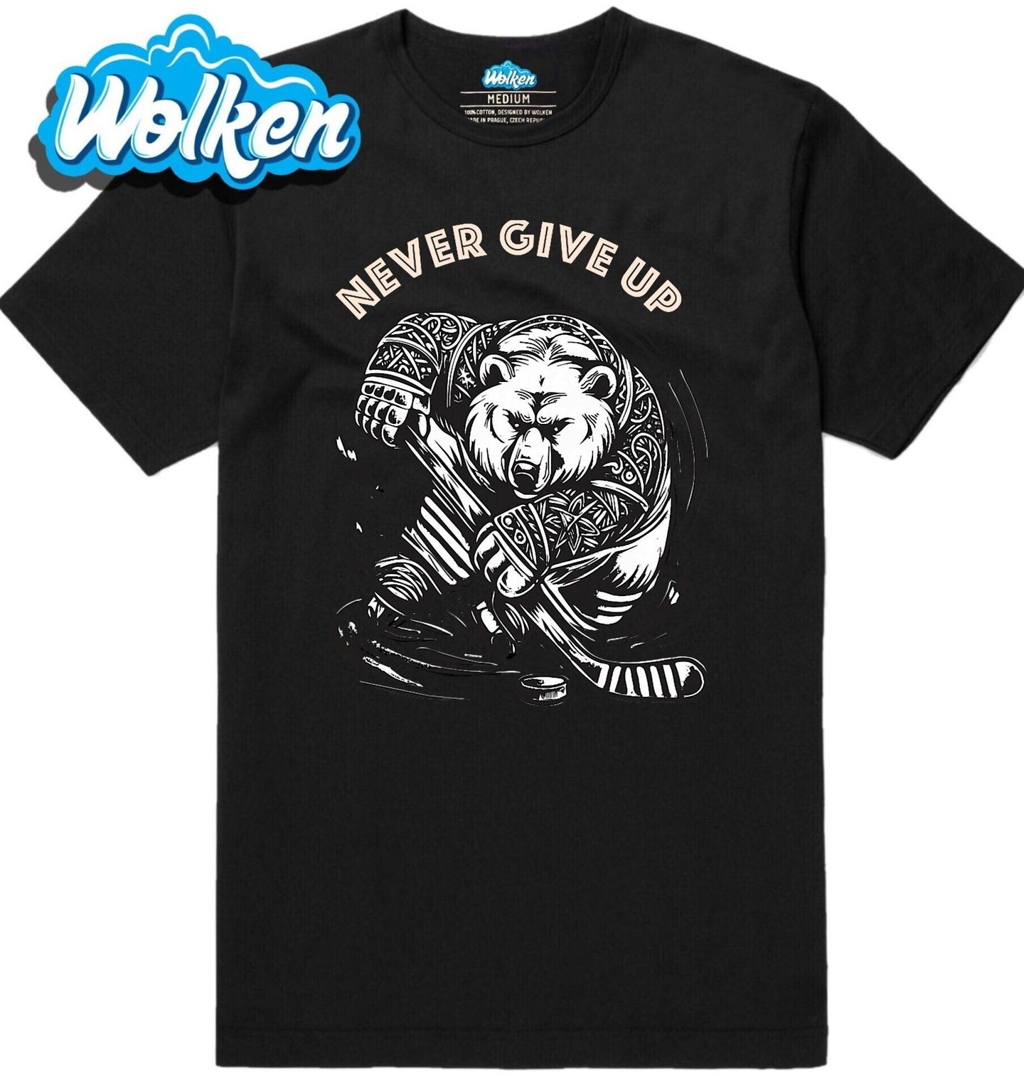 Pánské tričko Medvěd Hokejista Never Give Up.jpg