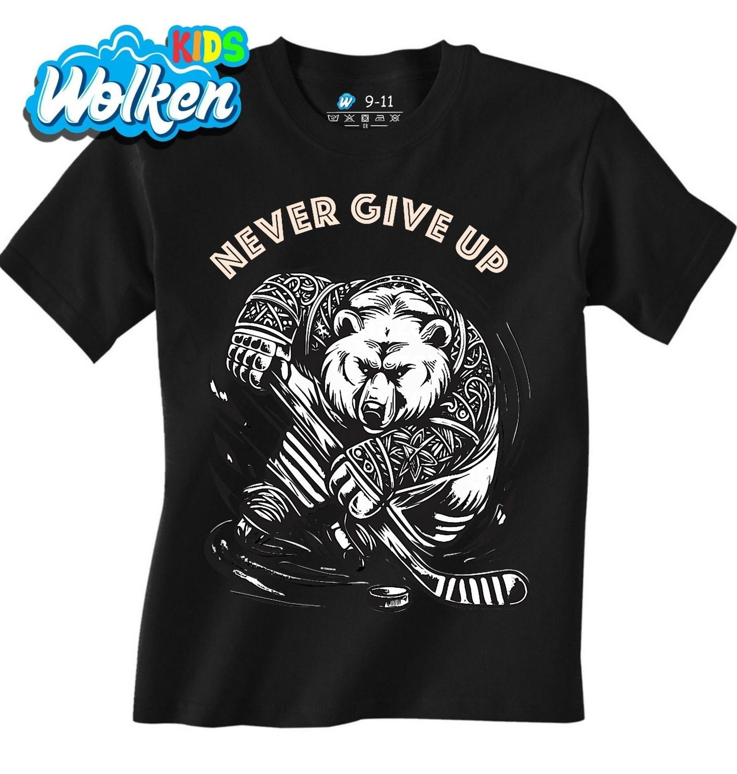 Dětské tričko Medvěd Hokejista Never Give Up.jpg