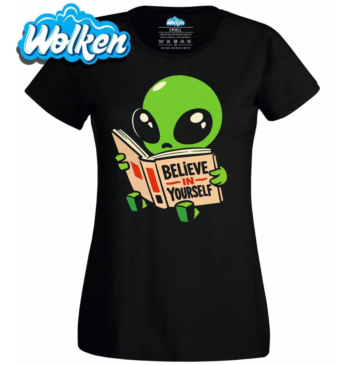 Dámské tričko Mimozemšťan s Knihou.jpg