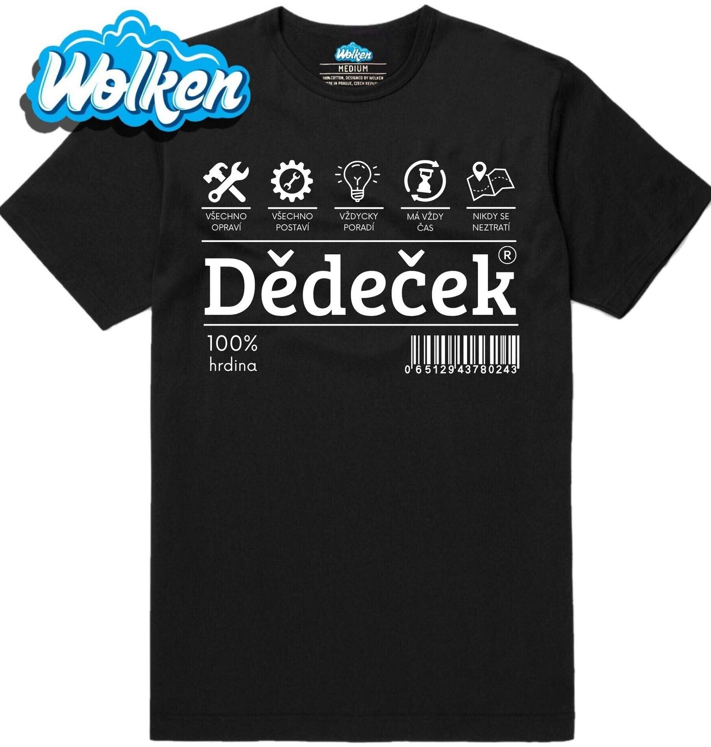 Pánské tričko Štítek Dědeček na prodej 100% hrdina.jpg