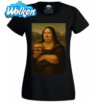Dámské tričko Obézní Mona Lisa s Burgerem.jpg