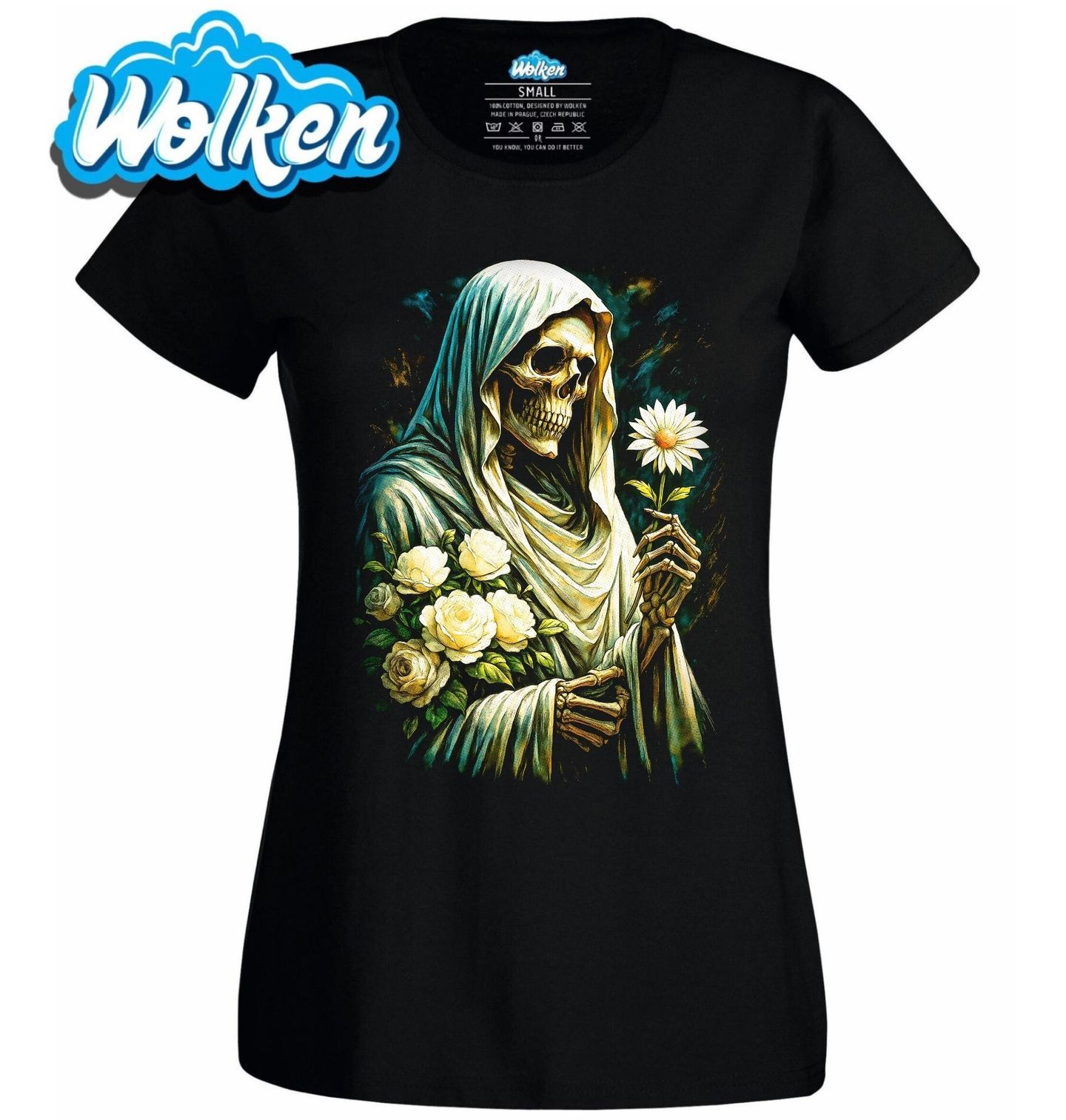 Dámské tričko Kostlivec v Zahradě Věčnosti.jpg