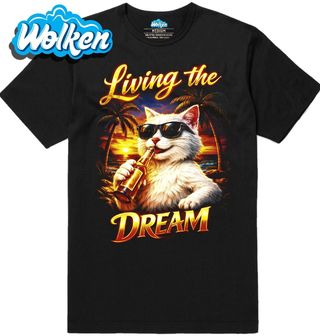 Pánské tričko Kočka na Pláži Living the Dream.jpg