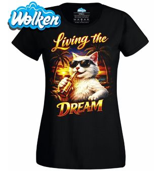 Dámské tričko Kočka na Pláži Living the Dream.jpg