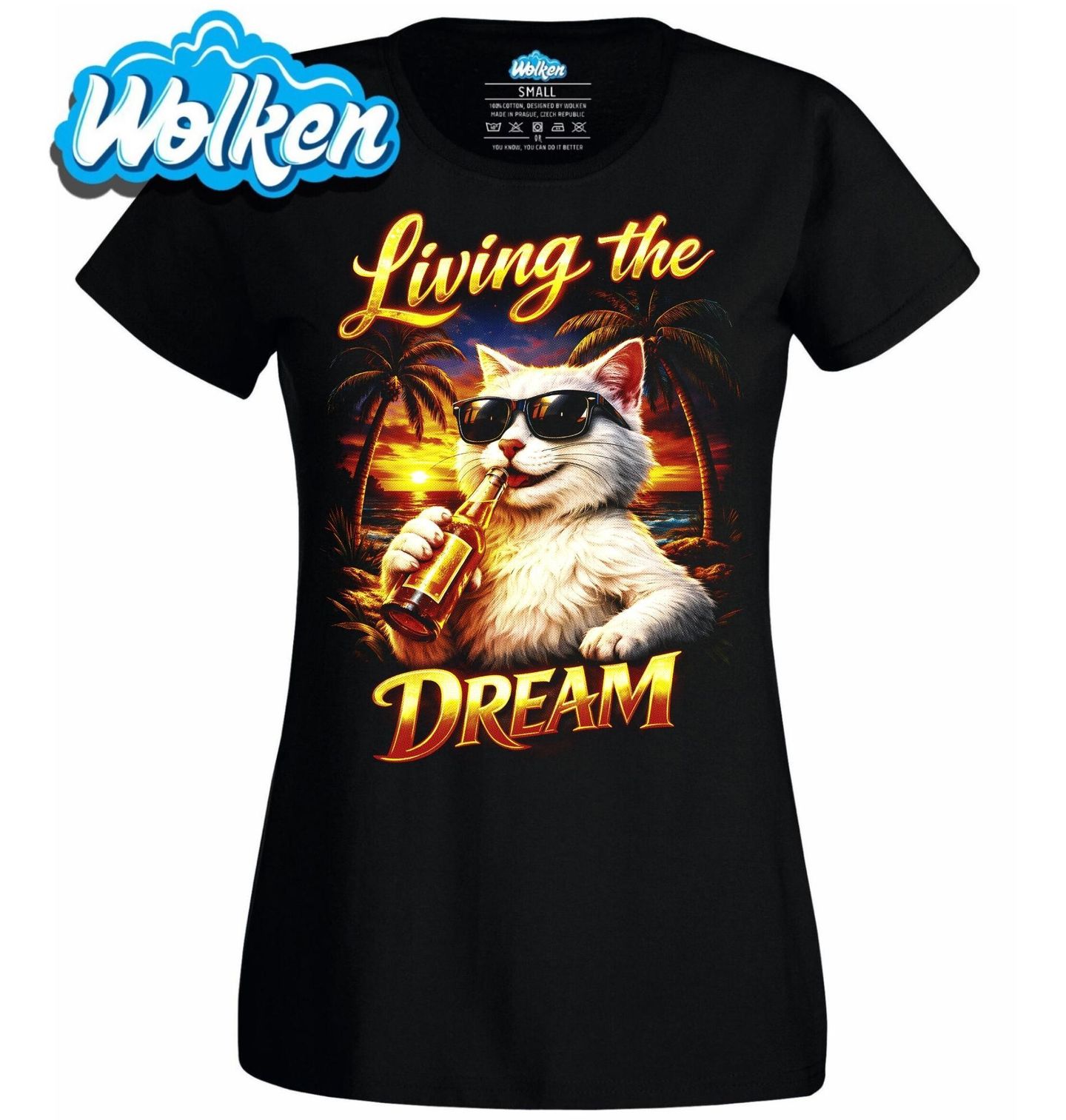 Dámské tričko Kočka na Pláži Living the Dream.jpg