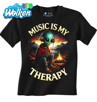 Dětské tričko Mimozemšťan u Táboráku Music is my therapy.jpg