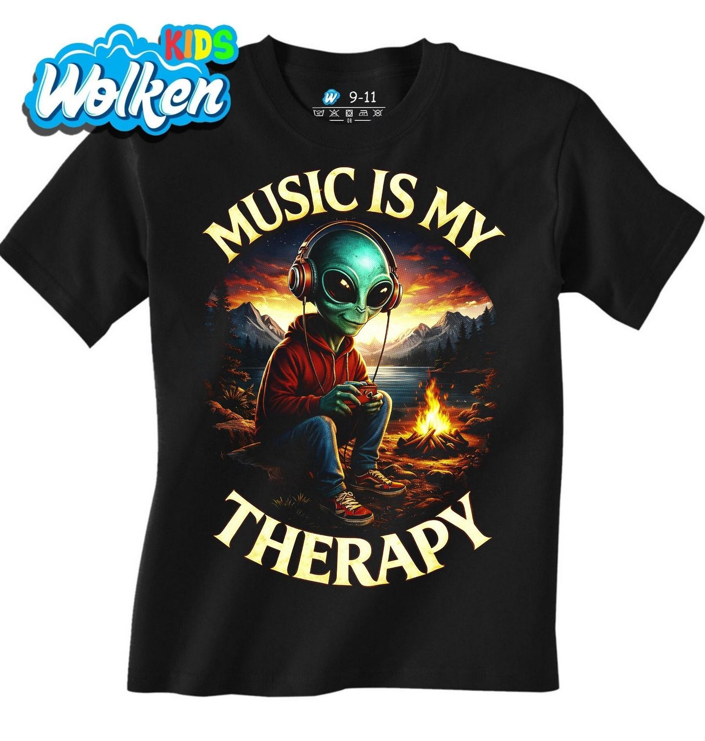 Dětské tričko Mimozemšťan u Táboráku Music is my therapy.jpg