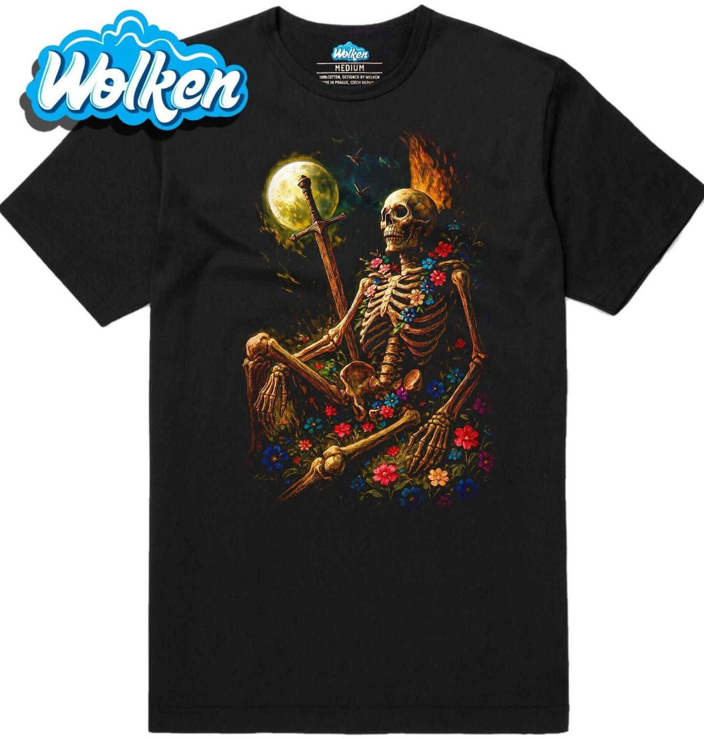 Pánské tričko Kostra Válečníka mezi Květinami.jpg