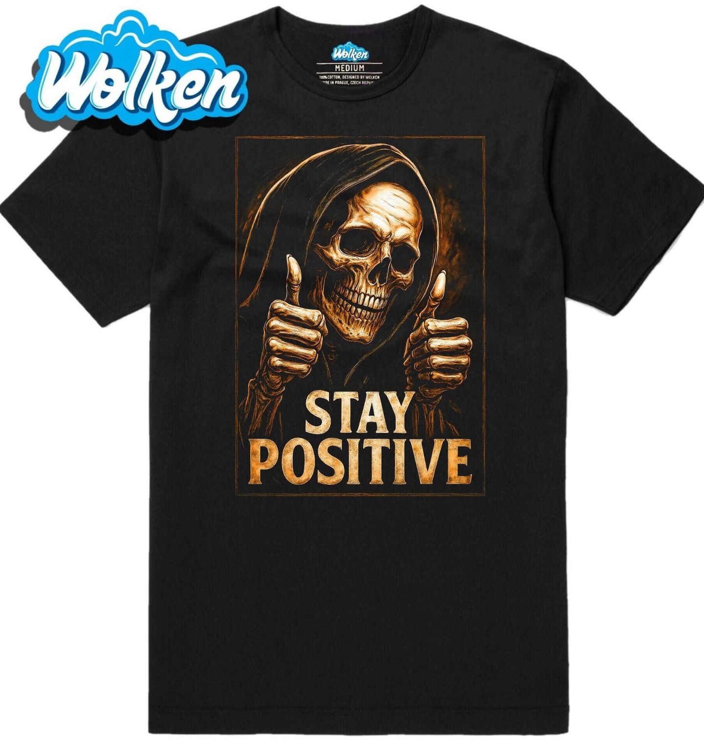 Pánské tričko Kostlivec s Úsměvem Stay Positive.jpg