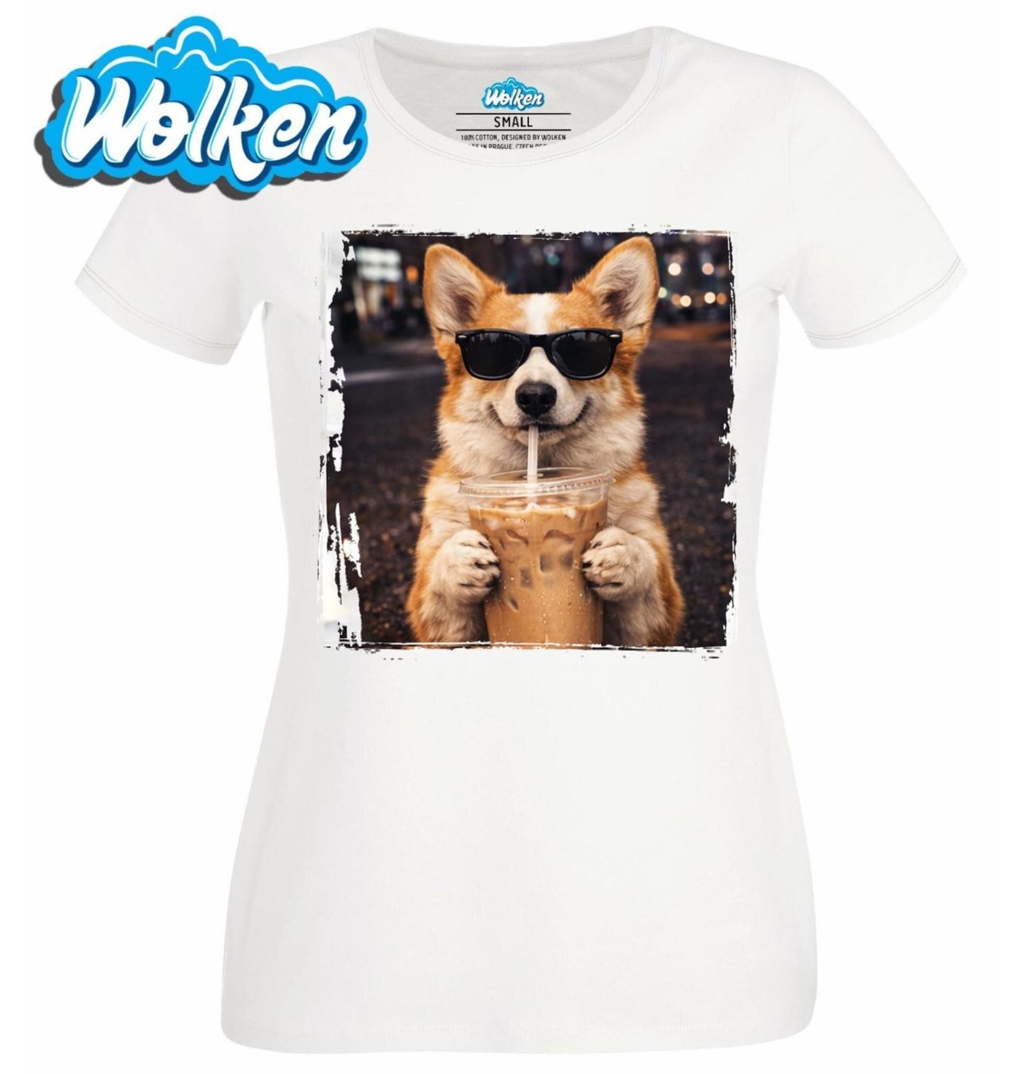 Dámské tričko Pembroke Corgi s Ledovou Kávou.jpg