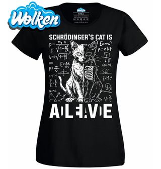 Dámské tričko Je Schrödingerova Kočka Živá.jpg