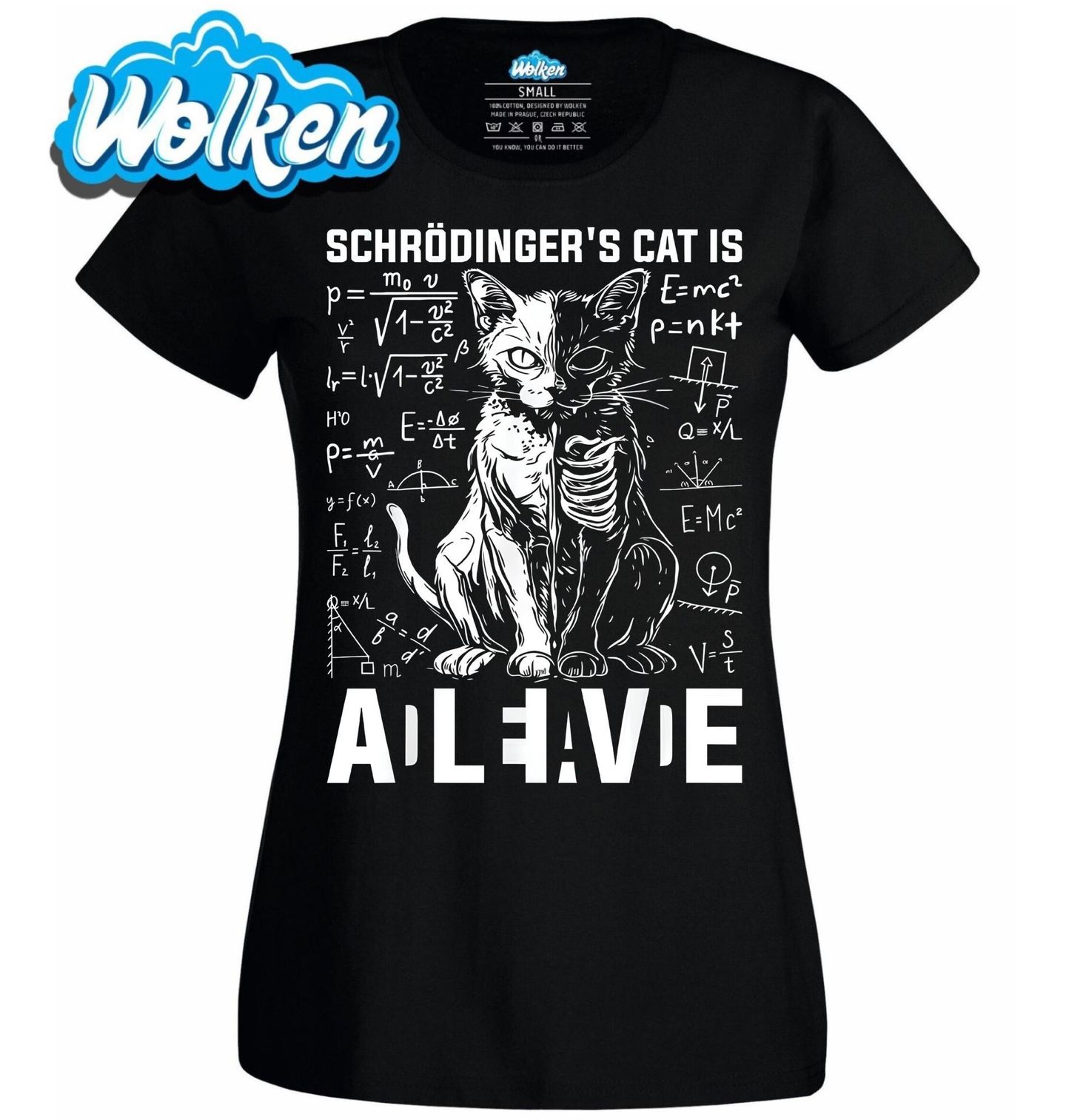 Dámské tričko Je Schrödingerova Kočka Živá.jpg