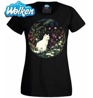 Dámské tričko Bílá Kočka v Rozkvetlé Zahradě.jpg