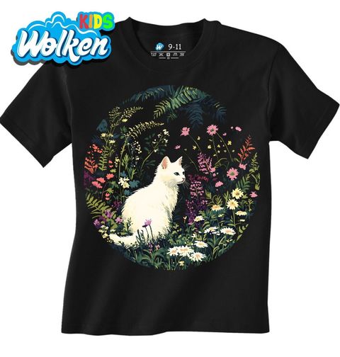 Obrázek produktu Dětské tričko Bílá Kočka v Rozkvetlé Zahradě