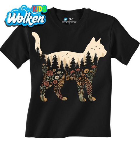 Obrázek produktu Dětské tričko Silueta Kočky s Lesní Krajinou