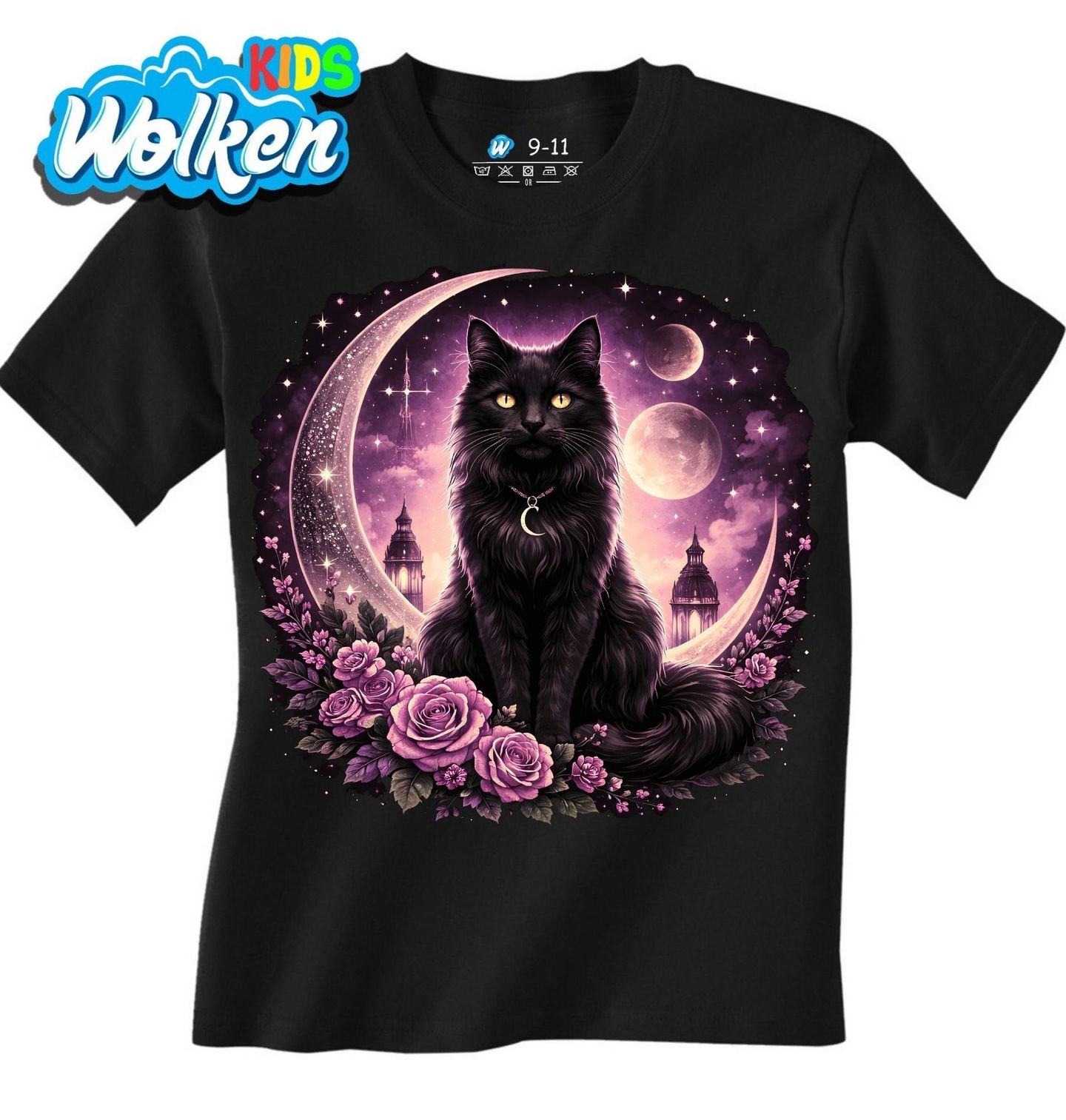 Dětské tričko Černá Kočka Fáze Měsíce v Růžové.jpg
