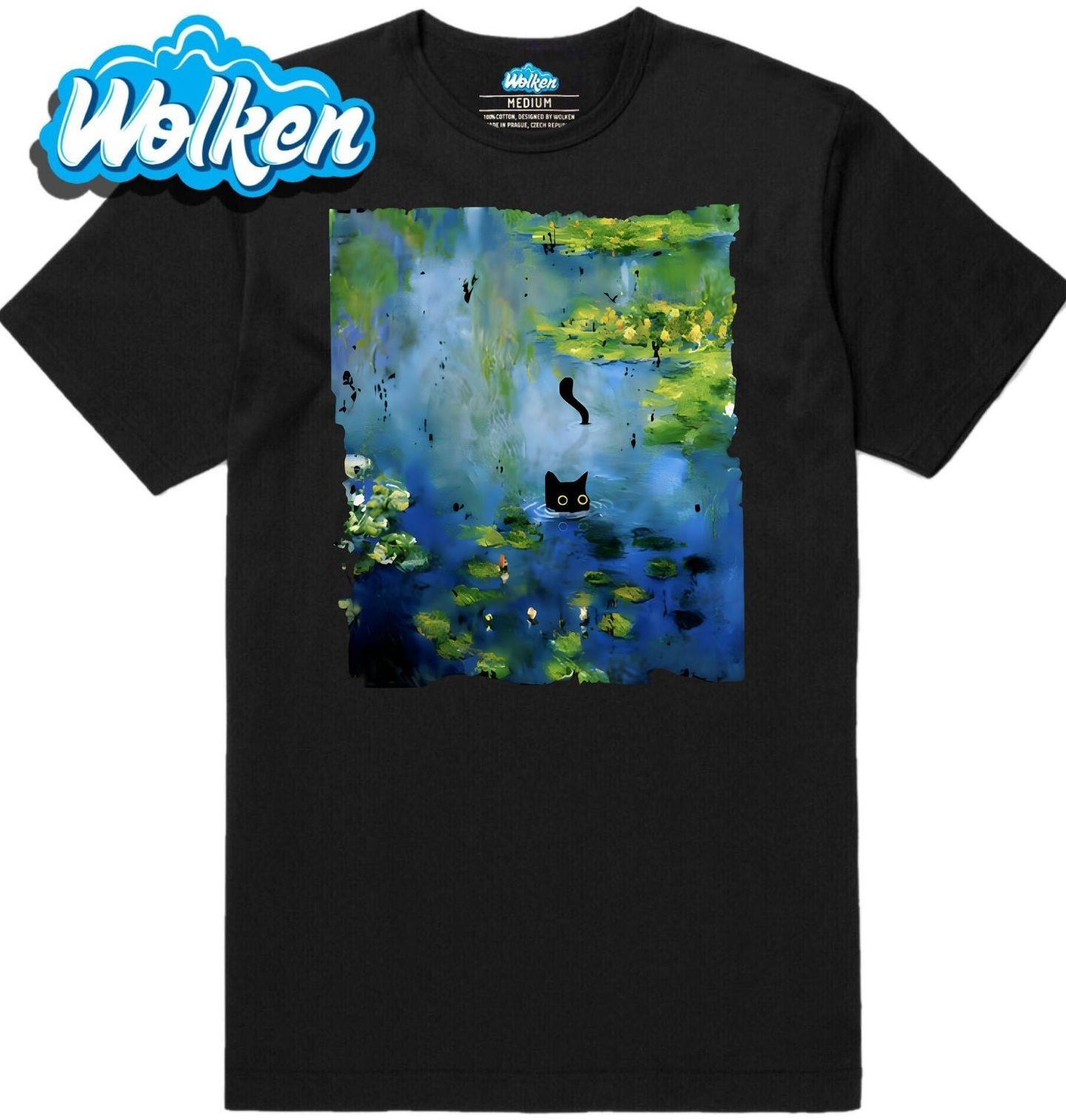 Pánské tričko Kočka v Leknínech Impresionismus.jpg