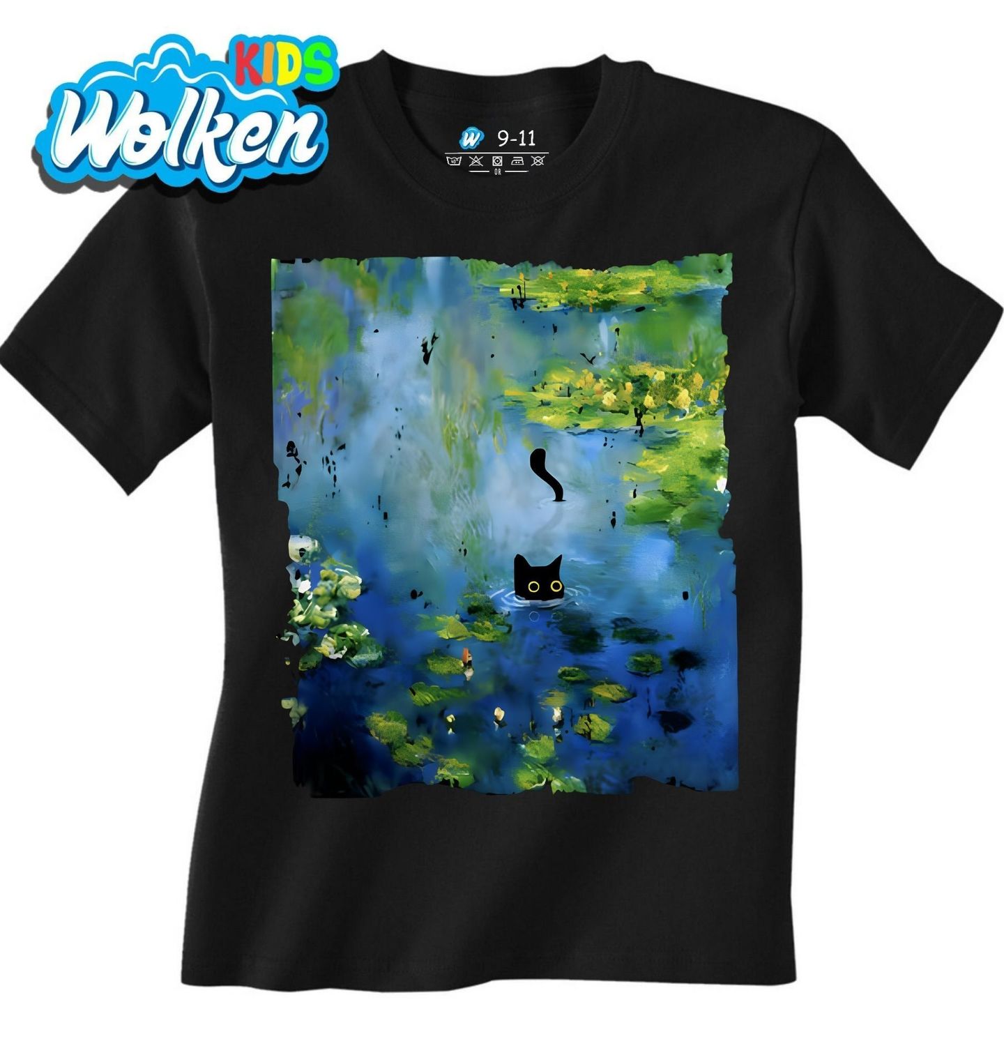 Dětské tričko Kočka v Leknínech Impresionismus.jpg