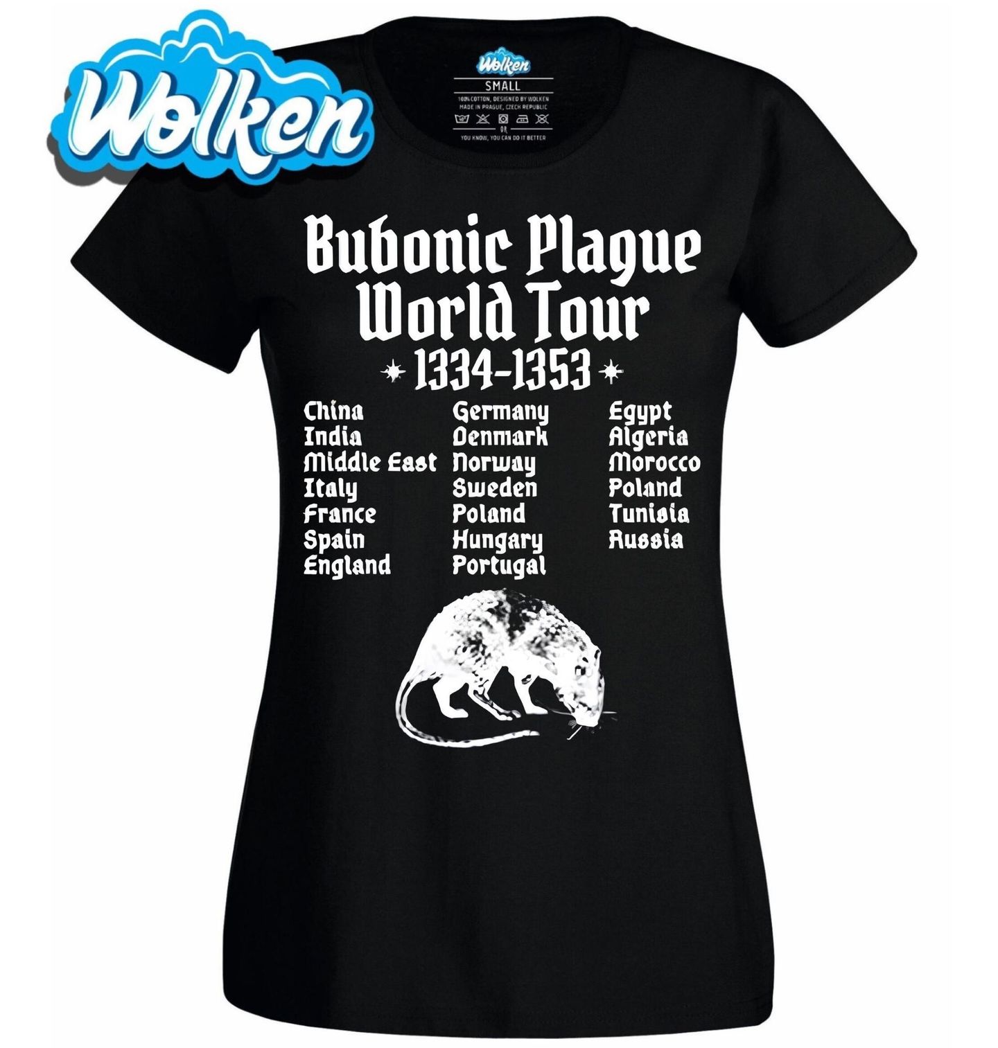 Dámské tričko Černá Smrt Světové Turné Bubonického Moru.jpg