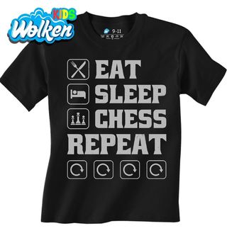 Dětské tričko Jez Spi Hraj Šachy Opakuj Eat Sleep Chess Repeat.jpg