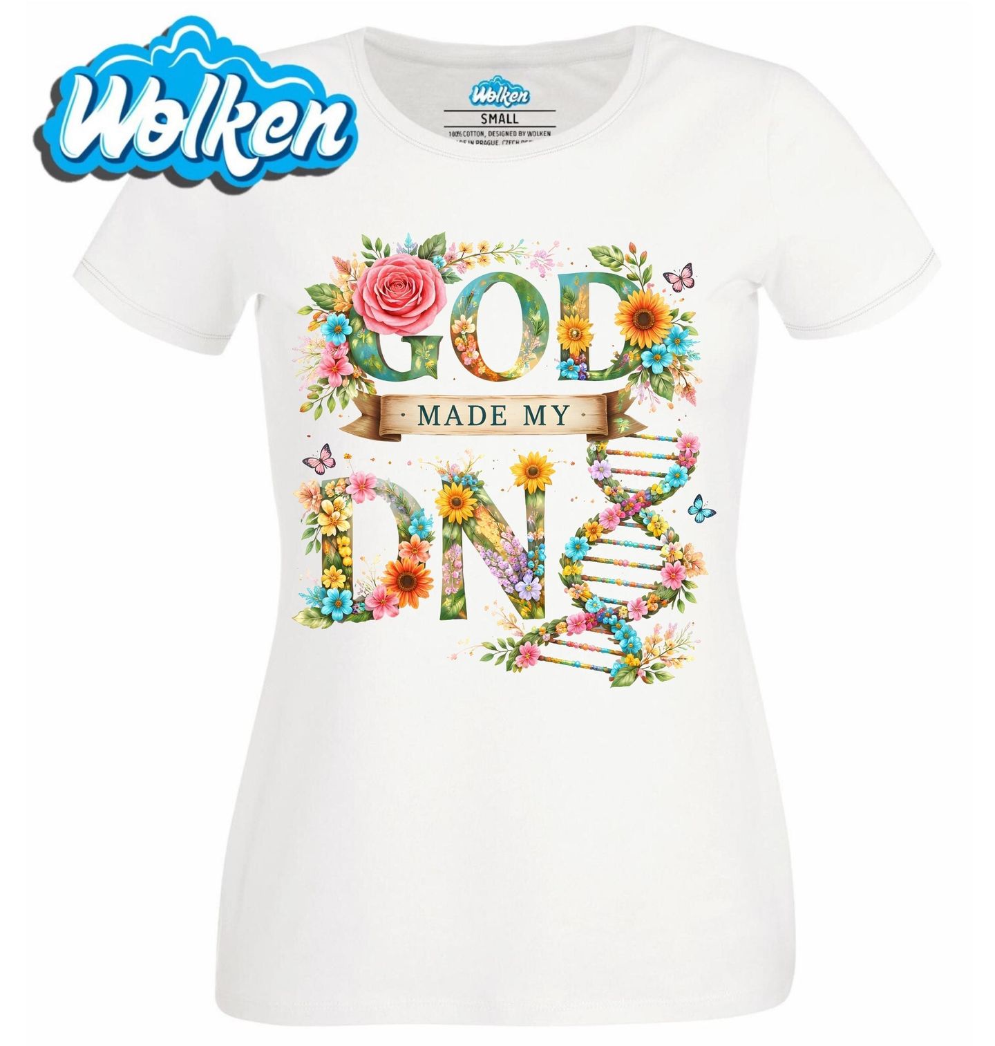 Dámské tričko Bůh mě Stvořil God Made my DNA.jpg