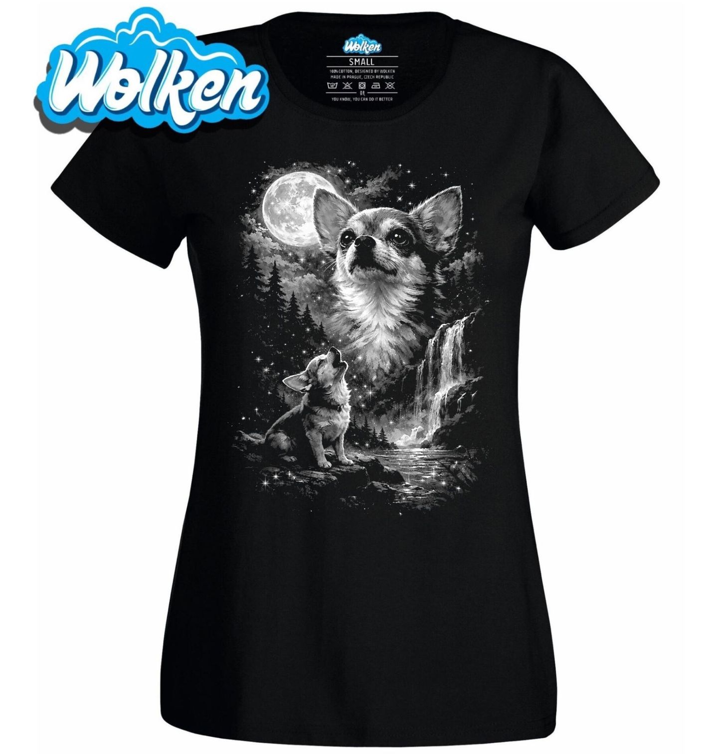 Dámské tričko Čivava vyjící k Úplňku.jpg