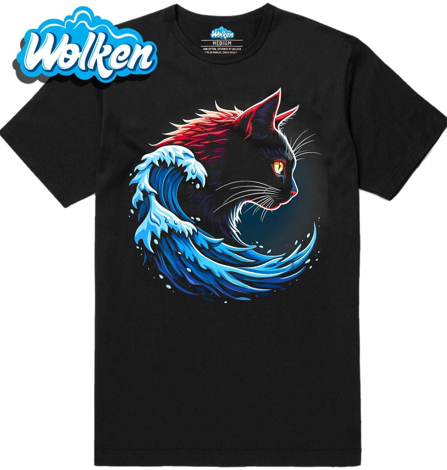 Pánské tričko Kočka ve Vlnách Moře Blue Cat Wave.jpg
