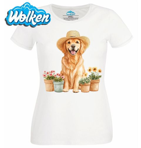 Obrázek produktu Dámské tričko Zahradní Zlatý Retrívr v Klobouku