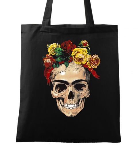 Obrázek produktu Bavlněná taška Lebka věnec z růží