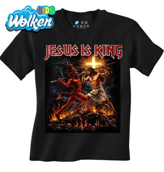 Dětské tričko Ježíš bojující s Ďáblem Jesus is King.jpg