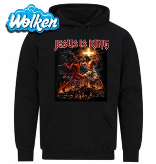 Mikina Ježíš bojující s Ďáblem Jesus is King.jpg