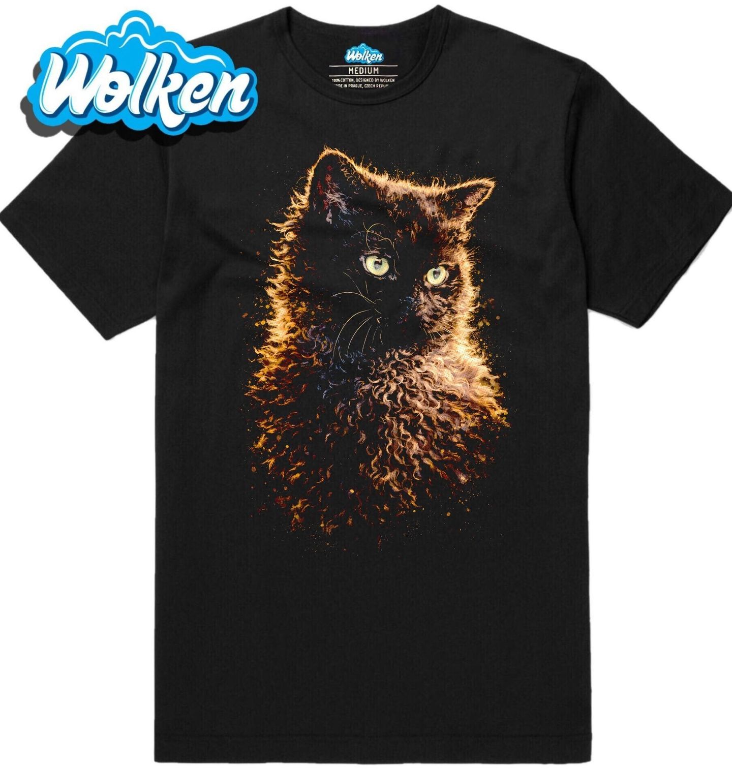 Pánské tričko Černá Kudrnatá Kočka Selkirk Rex.jpg