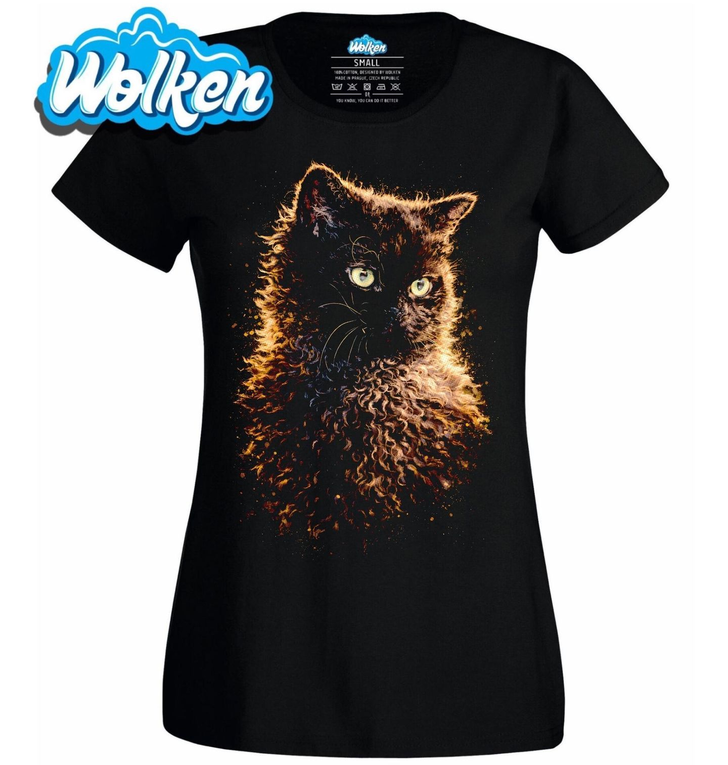 Dámské tričko Černá Kudrnatá Kočka Selkirk Rex.jpg