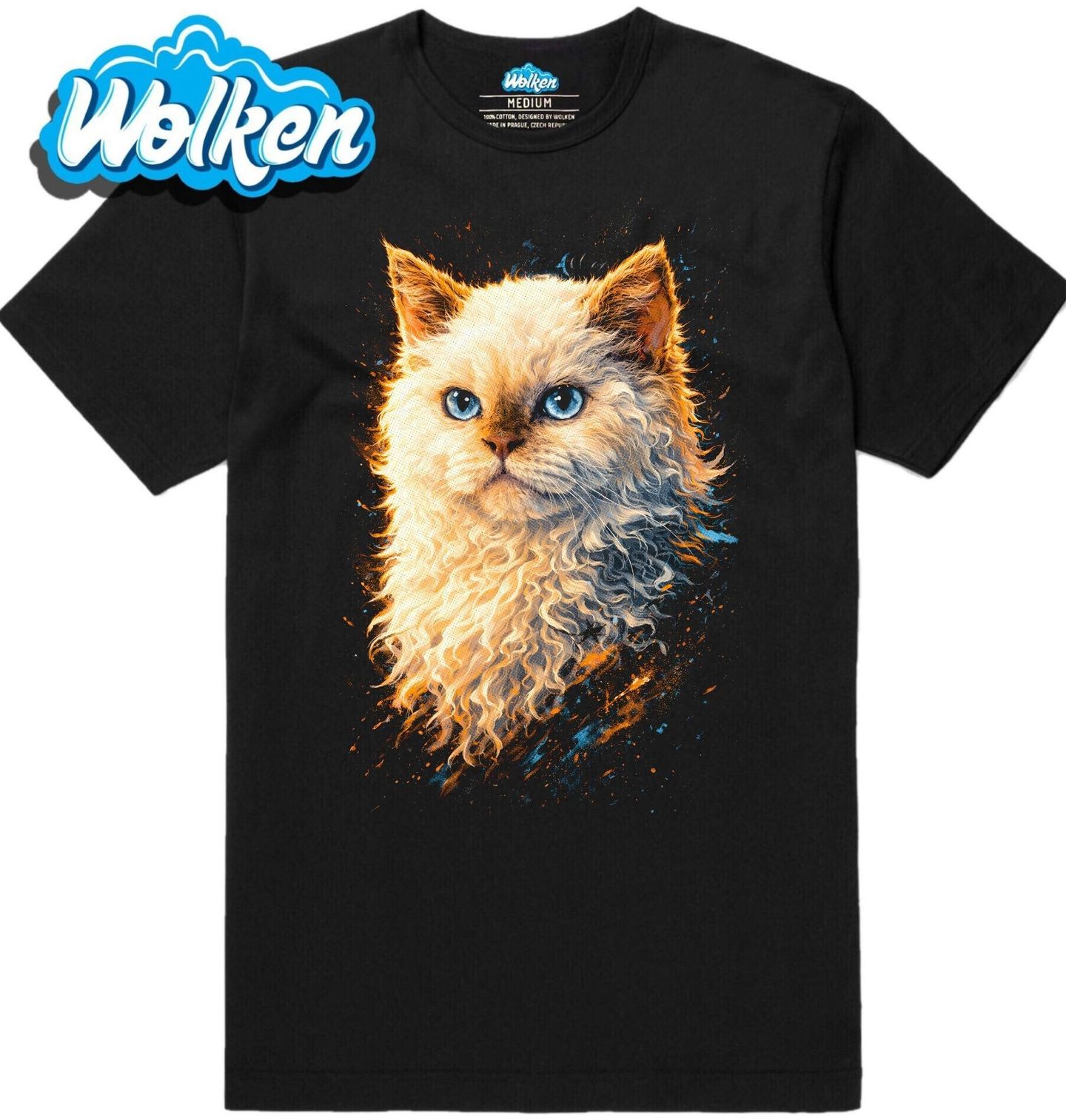 Pánské tričko Bílá Kudrnatá Kočka Selkirk Rex.jpg