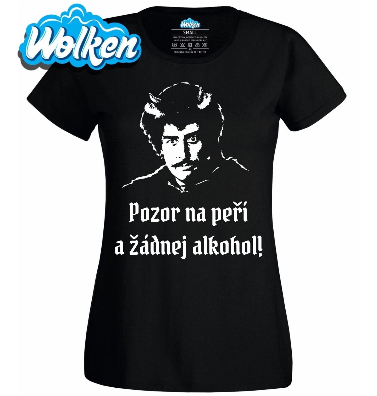 Dámské tričko Čert Pozor na peří a žádnej alkohol!.jpg