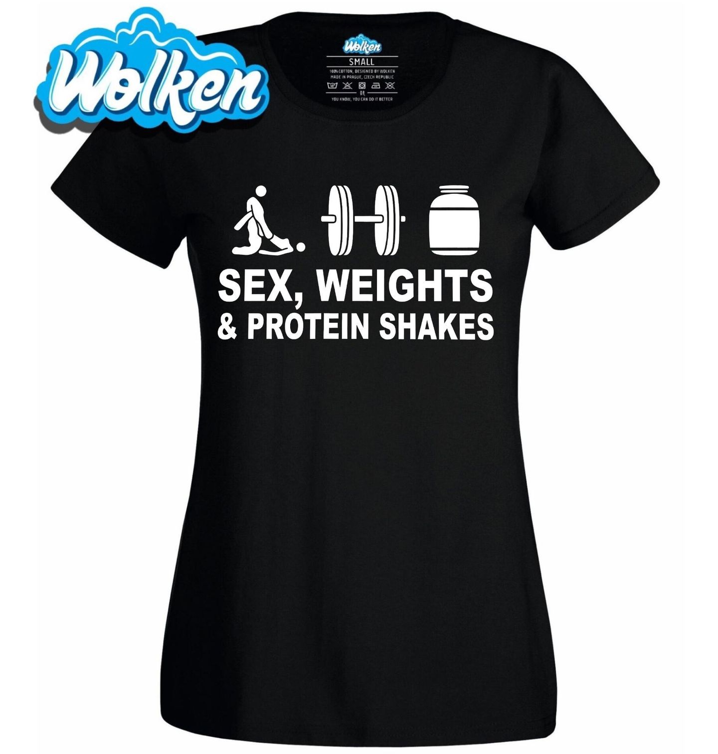 Dámské tričko Sex, Váhy a Proteinové Shaky Sex Weights and Protein Shakes.jpg