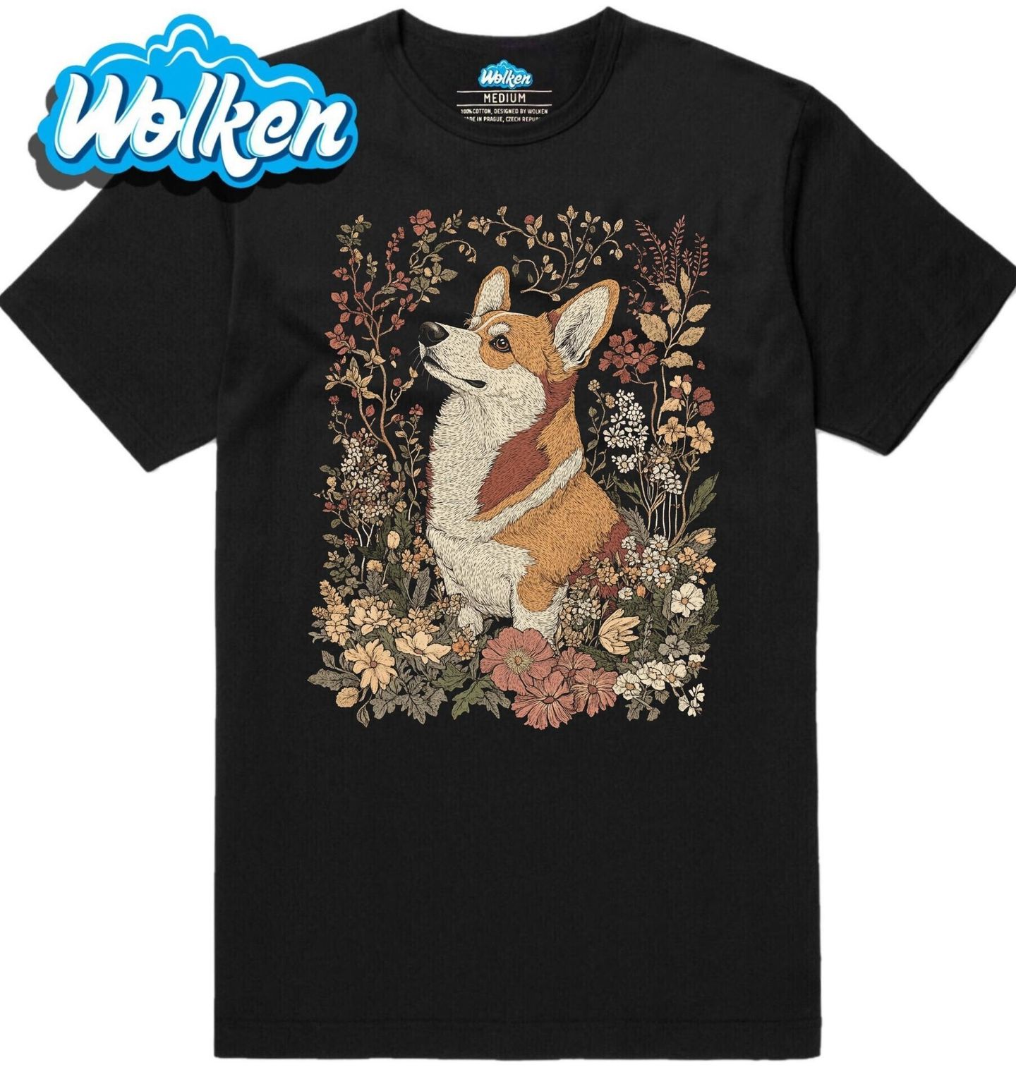 Pánské tričko Pes Corgi mezi Květinami.jpg