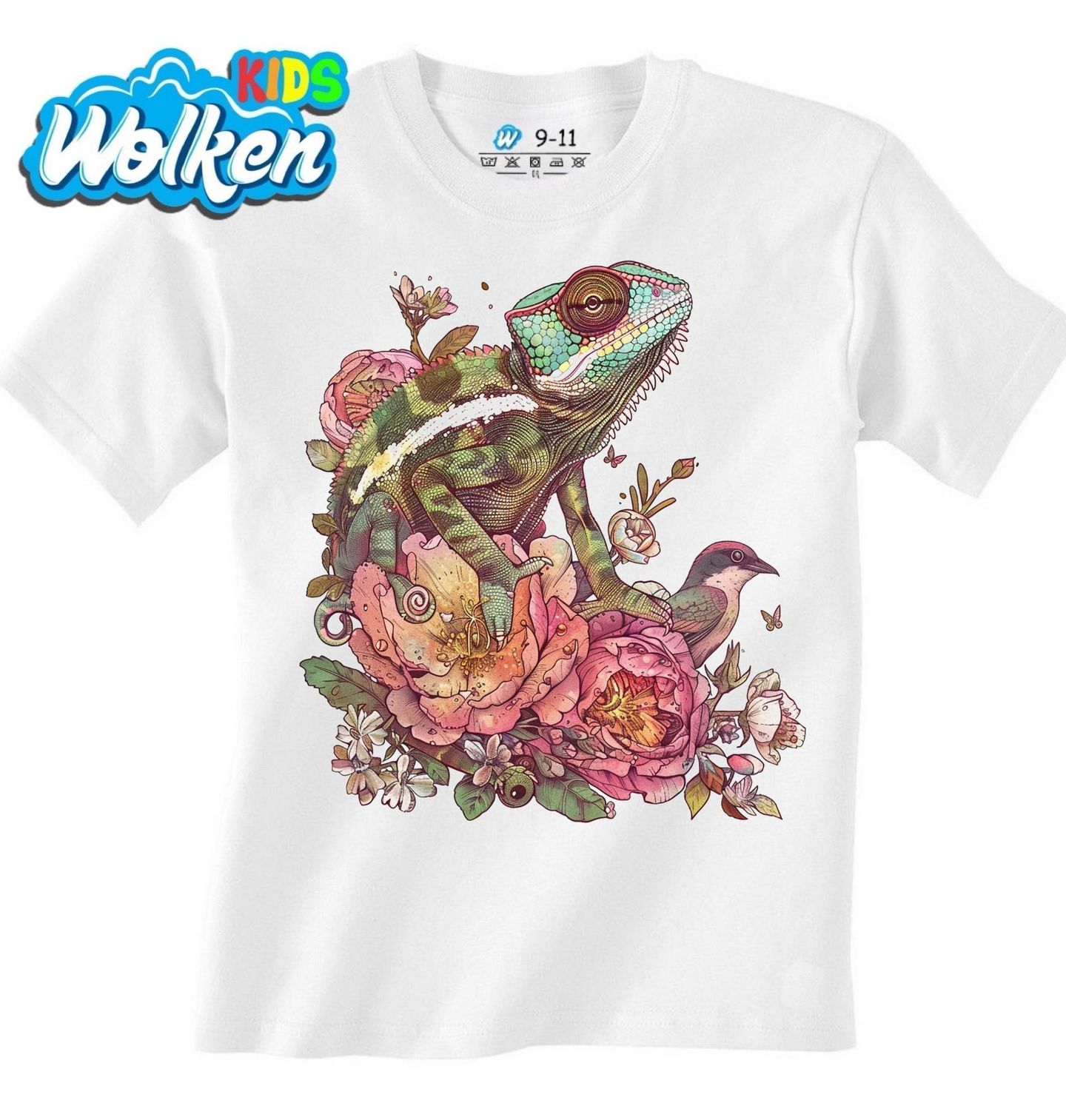 Dětské tričko Květinový Chameleon s Ptáčkem.jpg