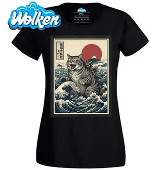 Dámské tričko Catzilla Kočičí Godzilla u Kanagawy.jpg