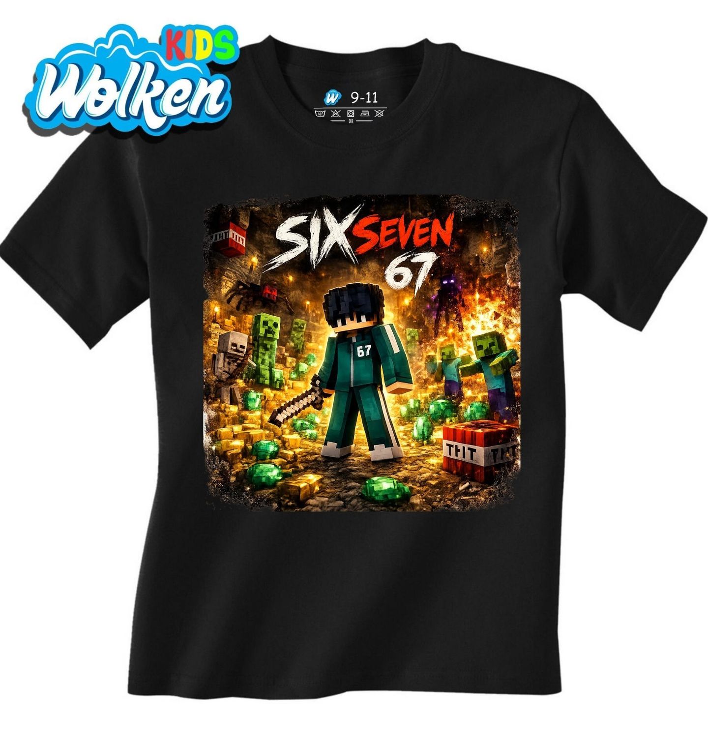 [cz] [produkt] [dětské tričko] [černá] [hlavní] Minecraft Squid Game Skin Šest Sedm Six Seven 67.jpg